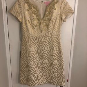 Lilly Pulitzer Milannia Shift Gold Metallic Strip Dress - size 2
